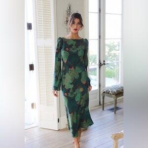 Stone Cold Fox Montague Green and Red Long Sleeve Midi Dress